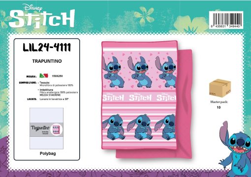Colcha Copriletto Infantil Stitch Rosa