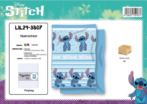 Colcha Copriletto Infantil Stitch Azul